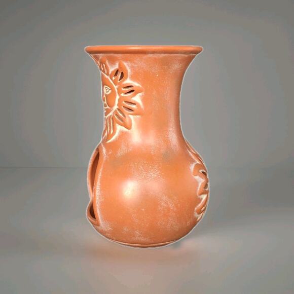 Vintage Retired Partylite Terra Cotta Tea Light Holder Sun Face/Burst PatioDecor - Picture 2 of 11